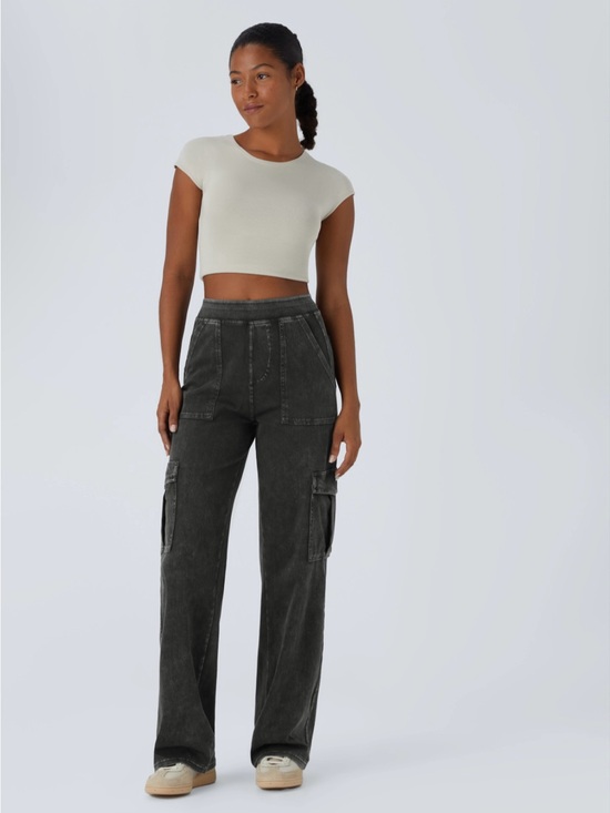 HALARA Denim - HALARA Washed Black Straight -Leg Cargo Jeans